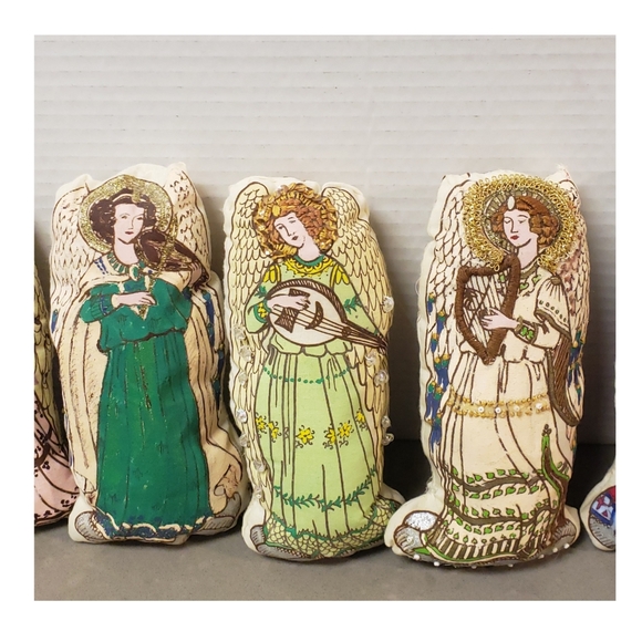 Vintage Lot Set Of 10 Cut And Sew Handpainted Embellished Soft Sculpture Angels - Picture 10 of 16
